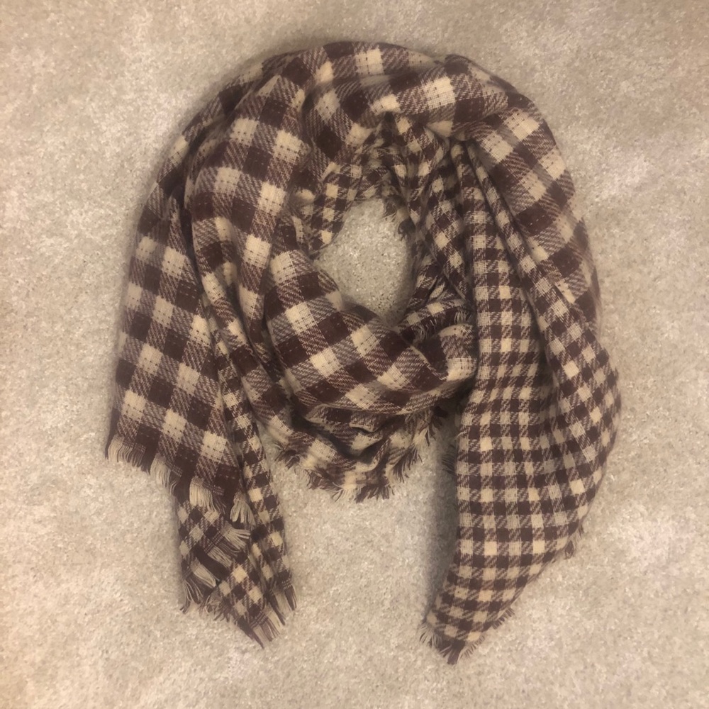Blanket Scarf, Checkered - Brown and Tan, 36 x 78